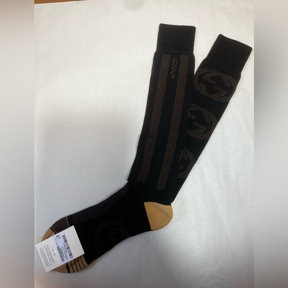 NWT Gucci Interlocking G Furia Long Socks -Black Cotton Blend Size L (26-28 cm) - Picture 4 of 7
